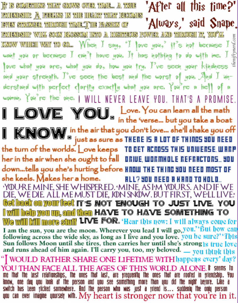 raindbow colored geeky love quote collage