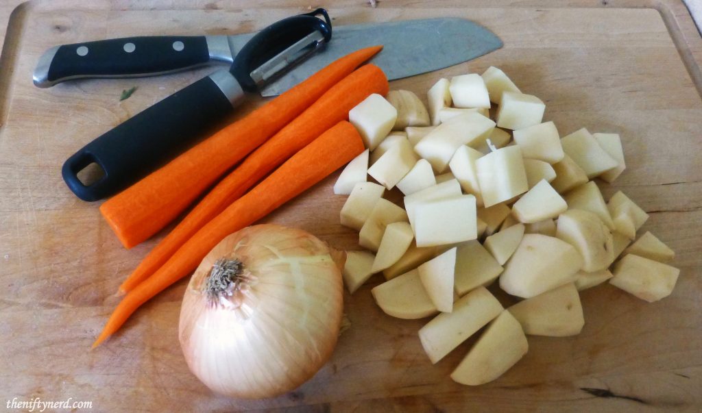chopping vegetables for horker stew
