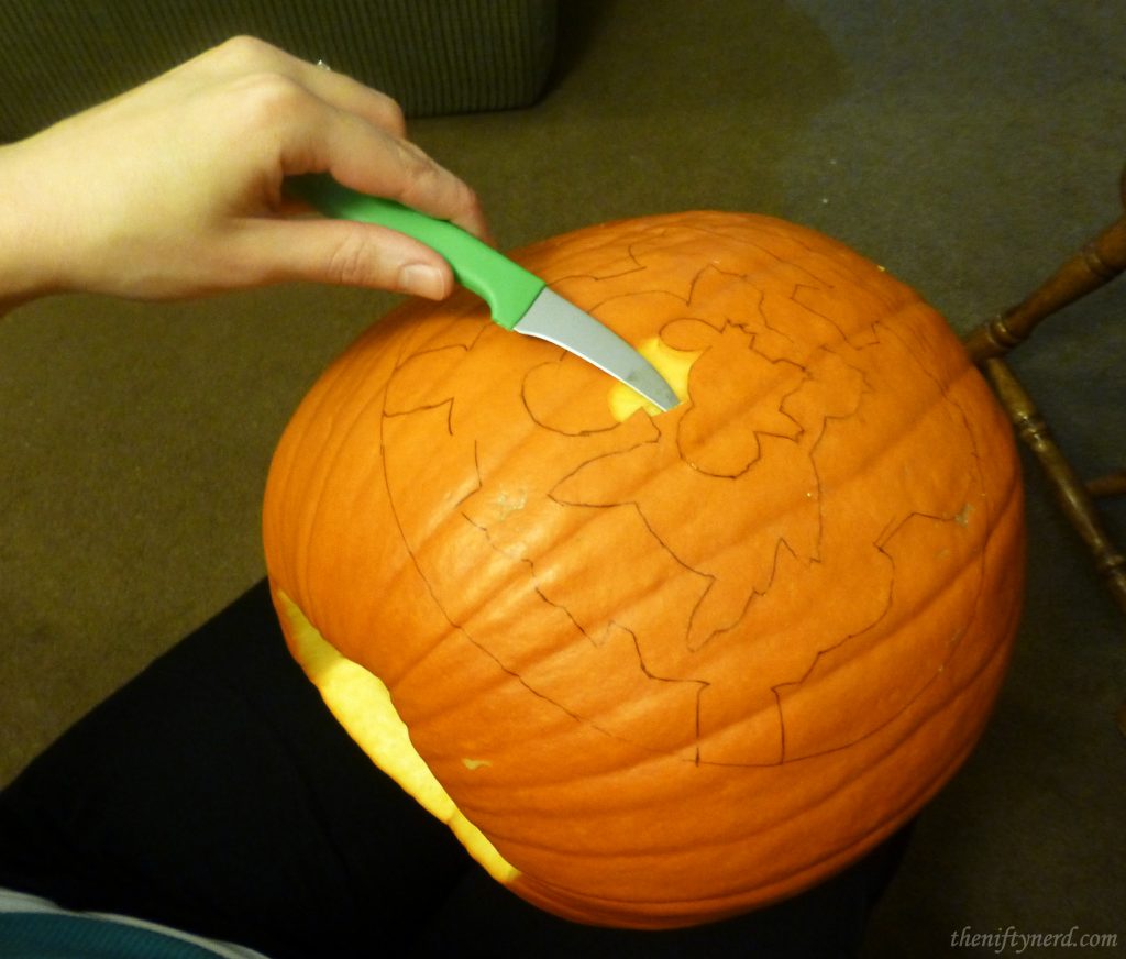 Carving a pumpkin