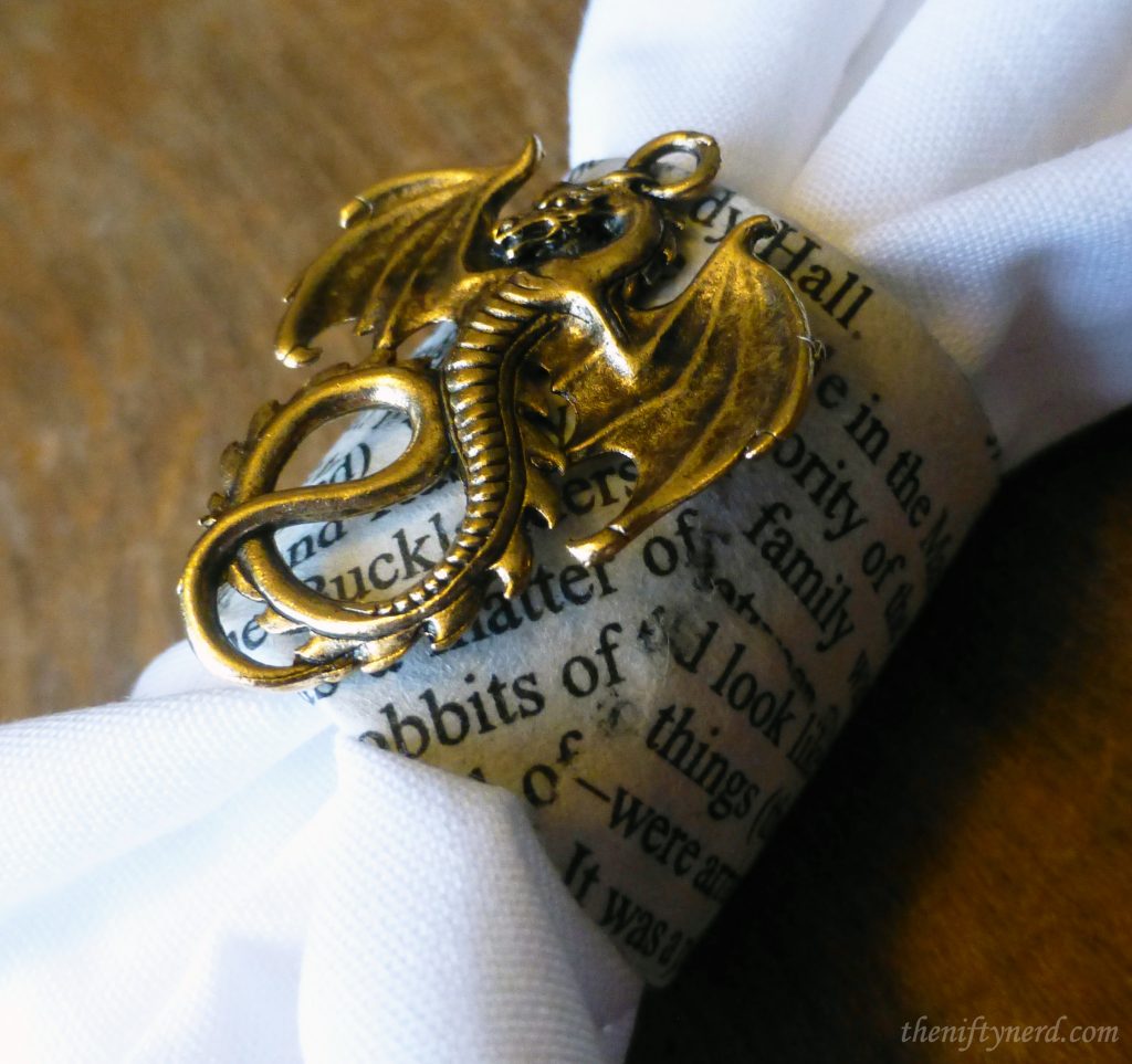 Lord of the Rings dragon and book page napkin ring