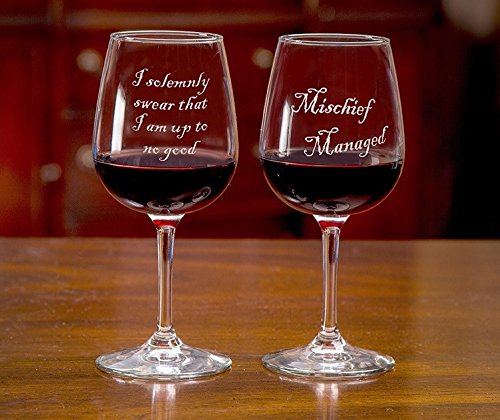 mischief managed wine glass set
