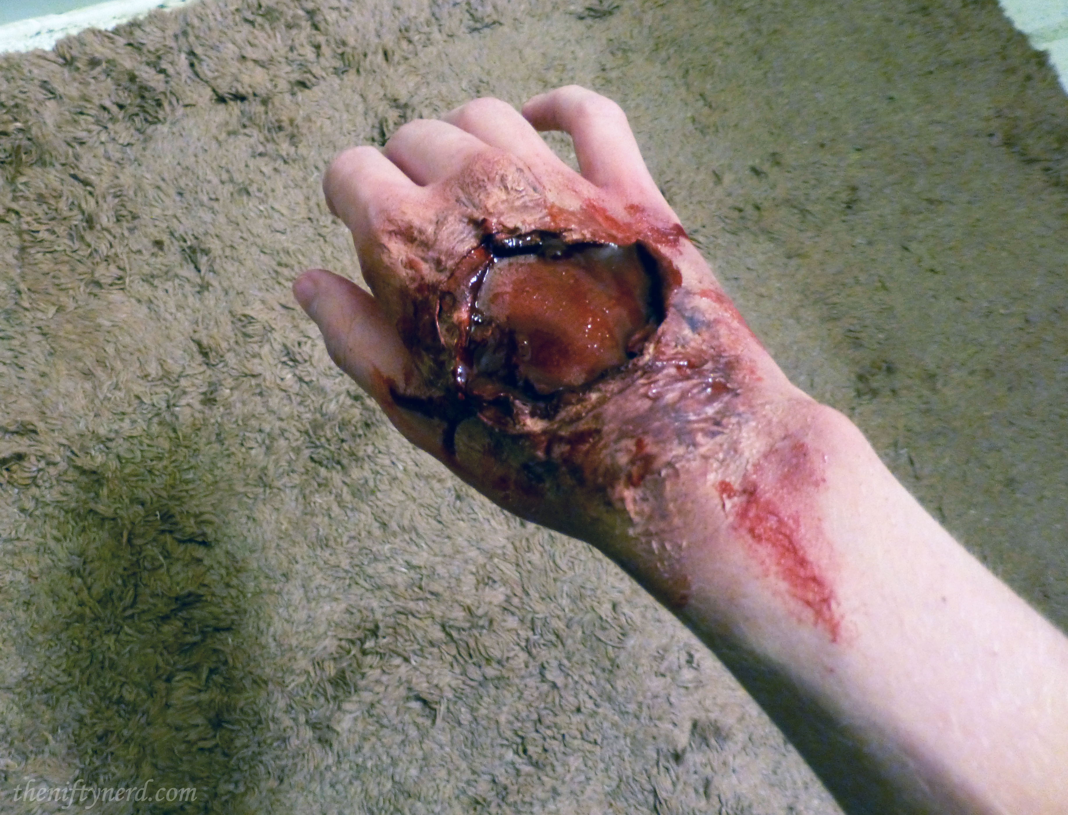 gory hand wound makeup
