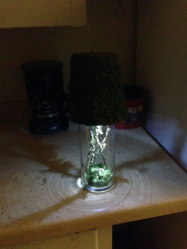 Wood centerpiece lit up